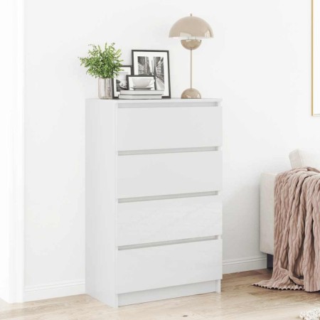 Aparador de madera contrachapada blanco brillante 60x35x98,5 cm