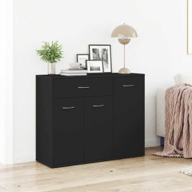 Aparador de madera contrachapada negro 88x30x70 cm