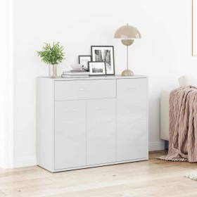 Aparador de madera contrachapada blanco brillante 88x30x70 cm