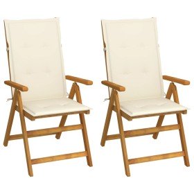 Sillas de jardín reclinables 2 uds madera maciza acacia cojines