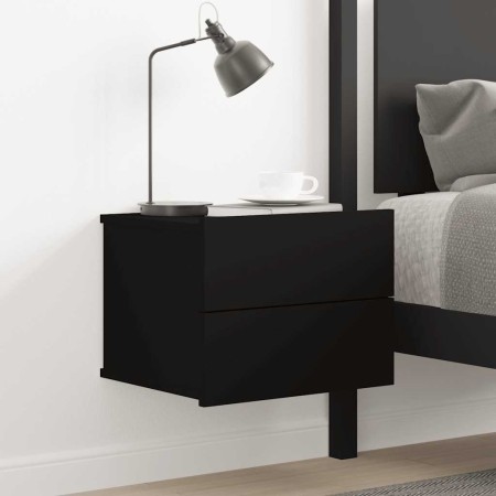 Mesita de noche madera contrachapada negro 40x30x30 cm