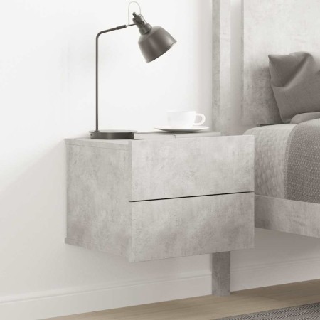 Mesita de noche madera contrachapada gris hormigón 40x30x30 cm