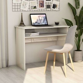 Escritorio de madera contrachapada blanco brillo 90x50x74 cm Escritorio de madera contrachapada blanco brillo 90x50x74 cm
