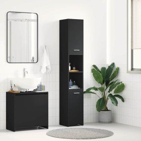 Armario baño madera contrachapada negro brillo 30x30x183,5 cm Armario baño madera contrachapada negro brillo 30x30x183,5 cm