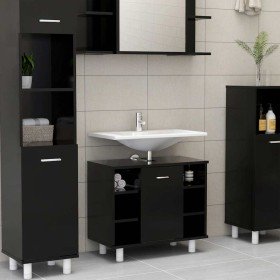 Armario de baño madera contrachapada negro 60x32x53,5 cm Armario de baño madera contrachapada negro 60x32x53,5 cm