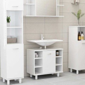 Armario de baño madera contrachapada blanco brillo 60x32x53,5cm Armario de baño madera contrachapada blanco brillo 60x32x53,5cm