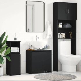 Armario de baño madera contrachapada negro 60x33x61 cm