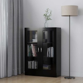 Vitrina de madera contrachapada negro 82,5x30,5x115 cm