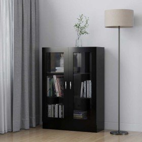 Vitrina de madera contrachapada negro 82,5x30,5x115 cm