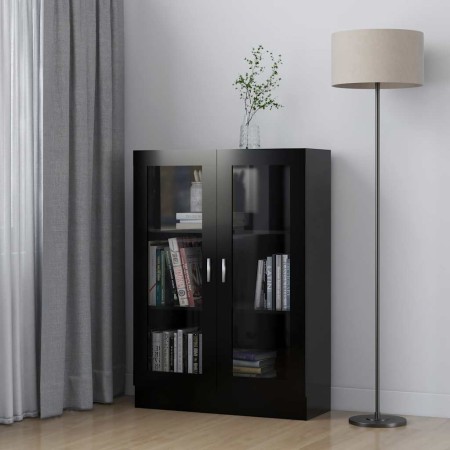 Vitrina de madera contrachapada negro 82,5x30,5x115 cm