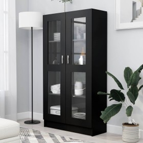Vitrina de madera contrachapada negro 82,5x30,5x150 cm