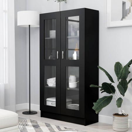 Vitrina de madera contrachapada negro 82,5x30,5x150 cm