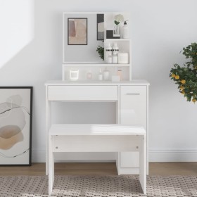 Tocador con espejo blanco brillante 86,5x35x136 cm Tocador con espejo blanco brillante 86,5x35x136 cm
