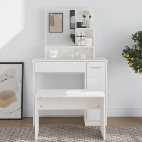 Tocador con espejo blanco brillante 86,5x35x136 cm Tocador con espejo blanco brillante 86,5x35x136 cm