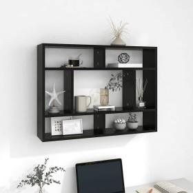 Estantería de pared madera contrachapada negro 75x16x55 cm