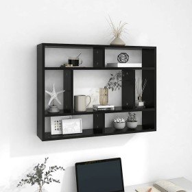 Estantería de pared madera contrachapada negro 75x16x55 cm