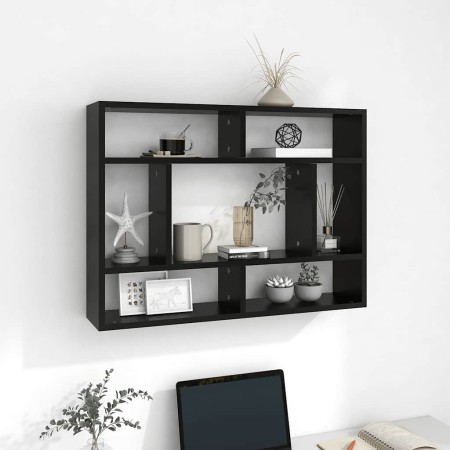Estantería de pared madera contrachapada negro 75x16x55 cm