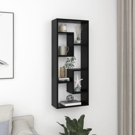 Estante de pared madera contrachapada negro 36x16x90 cm