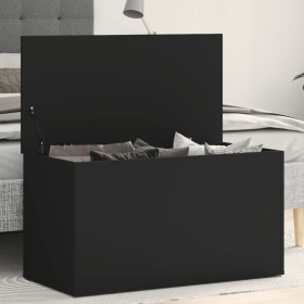 Baúl de almacenamiento madera contrachapada negro 84x42x46 cm Baúl de almacenamiento madera contrachapada negro 84x42x46 cm