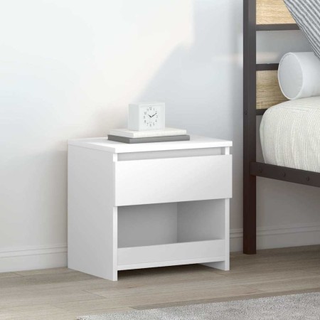 Mesita de noche madera contrachapada blanco brillo 40x30x39 cm