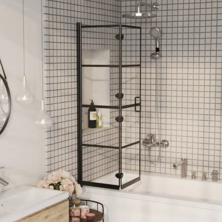 Folding shower screen ESG black 80x140 cm by vidaXL, shower doors - Ref: Foro24-150743, Price: 135,37 €, Discount: %