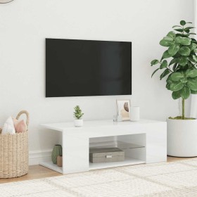 Mueble de TV con luces LED blanco brillante 90x39x30 cm