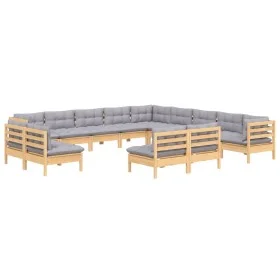 Gartenmöbel 13-teilig und Kissen aus massivem grauem Kiefernholz von vidaXL, Gartensets - Ref: Foro24-3096886, Preis: 998,55 ...