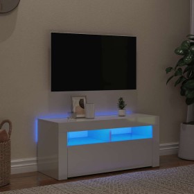 Mueble de TV con luces LED blanco brillante 90x35x40 cm