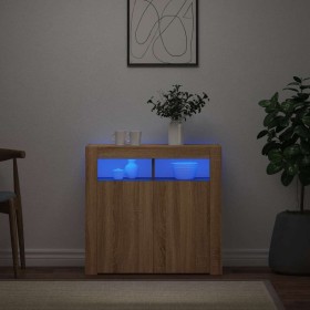 Aparador con luces LED roble Sonoma 80x35x75 cm