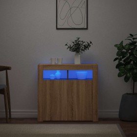 Aparador con luces LED roble Sonoma 80x35x75 cm