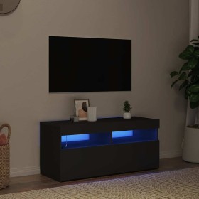 Mueble de TV con luces LED negro 90x35x40 cm