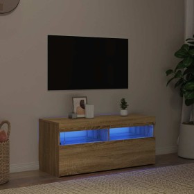 Mueble de TV con luces LED roble Sonoma 90x35x40 cm