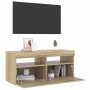 Mueble de TV con luces LED roble Sonoma 90x35x40 cm