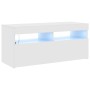 Mueble de TV con luces LED blanco brillante 90x35x40 cm