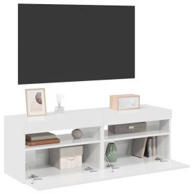 Muebles de TV con luces LED 2 uds blanco brillante 60x35x40 cm