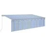 Manual retractable awning with blind and blue and white LED 5x3 m by vidaXL, Awnings - Ref: Foro24-3069461, Price: 659,98 €, ...