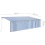 Manual retractable awning with blind and blue and white LED 5x3 m by vidaXL, Awnings - Ref: Foro24-3069461, Price: 659,98 €, ...