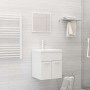 Set muebles de baño 2 piezas madera contrachapada blanco brillo