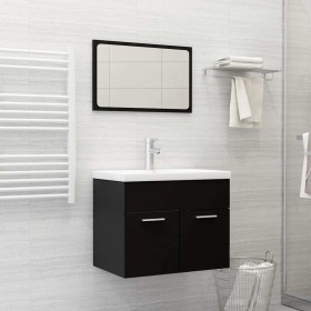 Conjunto de muebles de baño 2 pzas madera contrachapada negro