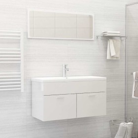 Set muebles de baño 2 piezas madera contrachapada blanco brillo Set muebles de baño 2 piezas madera contrachapada blanco brillo