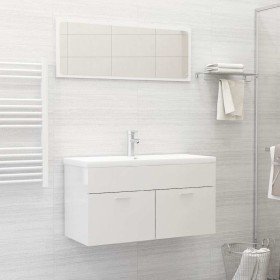 Set muebles de baño 2 piezas madera contrachapada blanco brillo