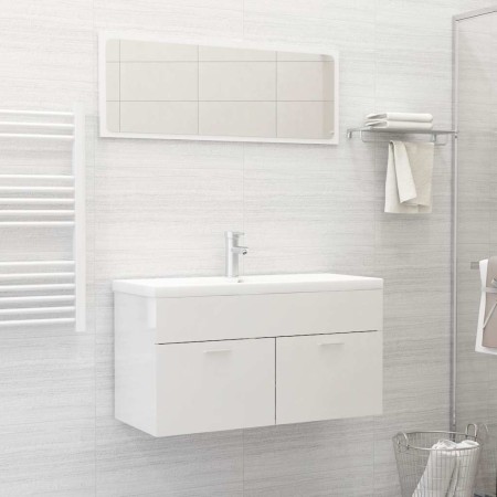 Set muebles de baño 2 piezas madera contrachapada blanco brillo