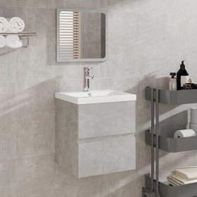 Armario de baño con espejo madera de ingeniería gris hormigón