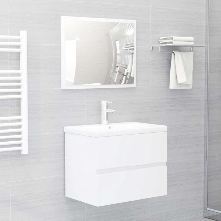 Set muebles de baño 2 piezas madera contrachapada blanco brillo