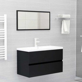 Juego de muebles de baño 2 pzas madera contrachapada negro Juego de muebles de baño 2 pzas madera contrachapada negro