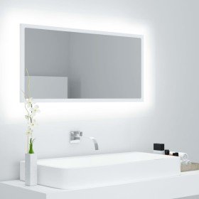 Espejo de baño LED acrílico blanco 90x8,5x37 cm