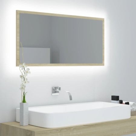 Espejo de baño LED acrílico color roble Sonoma 90x8,5x37 cm en Tocadores de baño | Comprar online en Foro24