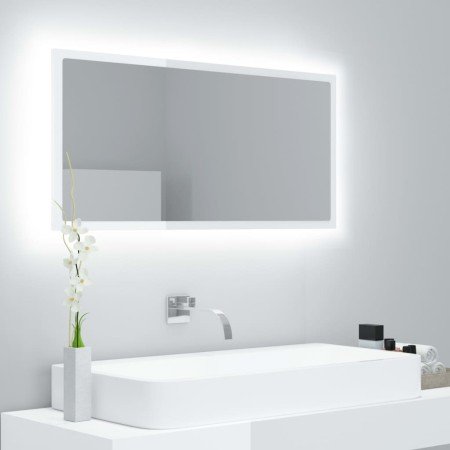 Espejo de baño LED crílico blanco brillo 90x8,5x37 cm en Tocadores de baño | Comprar online en Foro24
