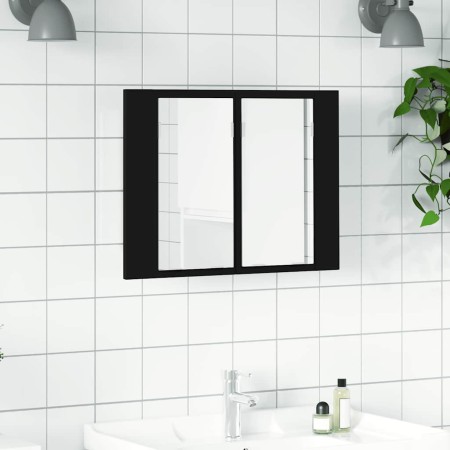 Armario espejo de baño con luz LED acrílico negro 60x12x45 cm