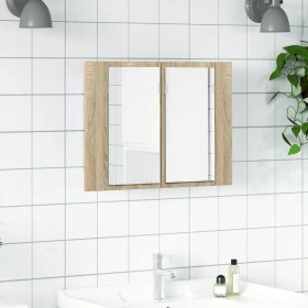 Armario espejo de baño LED acrílico roble Sonoma 60x12x45 cm